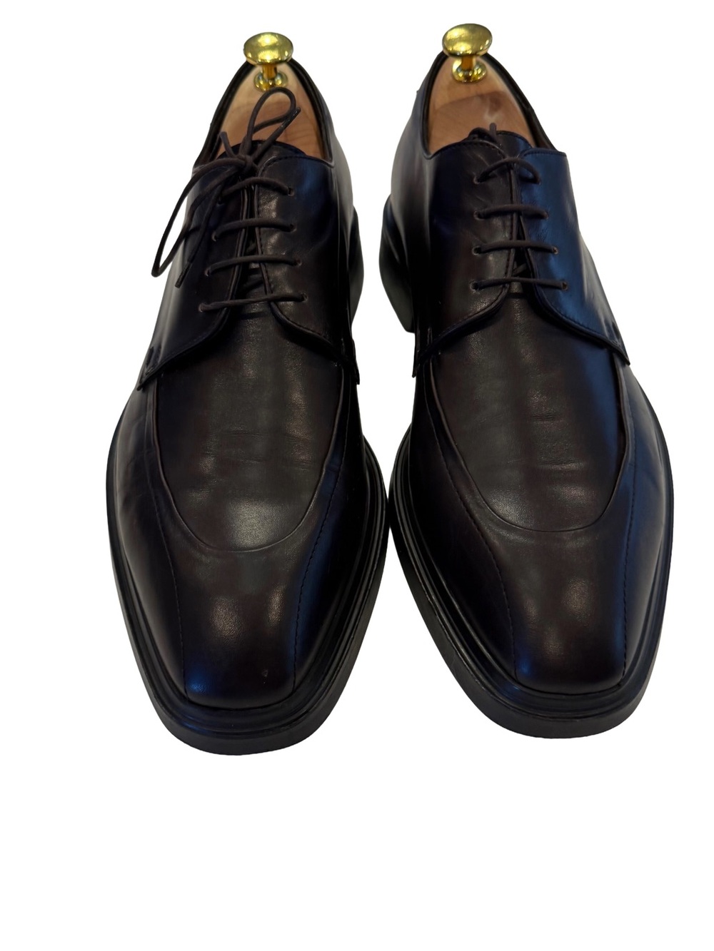 Hugo Boss Mens Derby Shoes Dark Brown Leather Oxfords Sz 8.5 Pristine!